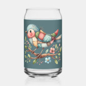 Patchwork Songbird auf der blühenden Zweigstelle Dosenglas (Rückseite)