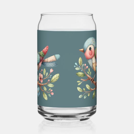 Patchwork Songbird auf der blühenden Zweigstelle Dosenglas (Links)