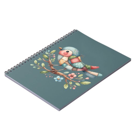 Patchwork Songbird auf der blühenden Zweigstelle Notizblock (Linke Seite)