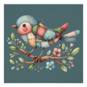 Patchwork Songbird auf der blühenden Zweigstelle Poster (Vorderseite)