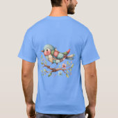 Patchwork Songbird auf der blühenden Zweigstelle T-Shirt (Rückseite)