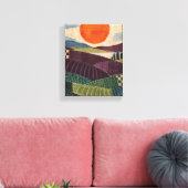 Patchwork-Sonne über Pflaumenfeldern - Textile Vol Leinwanddruck (Insitu (Wohnzimmer))