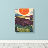 Patchwork-Sonne über Pflaumenfeldern - Textile Vol Leinwanddruck (Insitu (Holzboden))