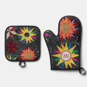 Patchwork Star Quilt Muster Ofenhandschuh & Topflappen-Set (Vorderseite)