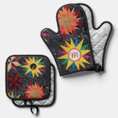 Patchwork Star Quilt Muster Ofenhandschuh & Topflappen-Set (Vorderseite/Rückseite)