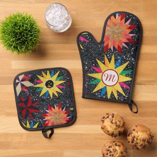 Patchwork Star Quilt Muster Ofenhandschuh & Topflappen-Set (Oben Unten)
