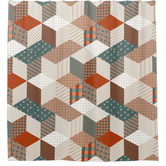 Patchwork Stars Vintag Brown Green Duschvorhang (Vorderseite)