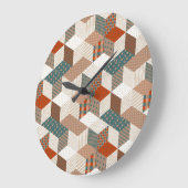 Patchwork Stars Vintag Brown Green Große Wanduhr (Winkel)