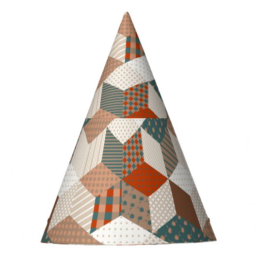 Patchwork Stars Vintag Brown Green Partyhütchen (Vorderseite)