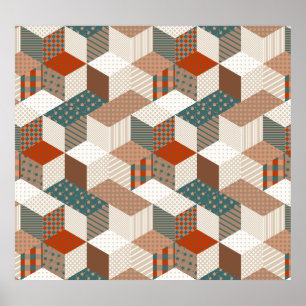 Patchwork Stars Vintag Brown Green Poster