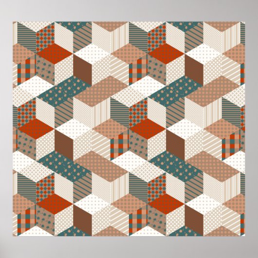 Patchwork Stars Vintag Brown Green Poster (Vorne)
