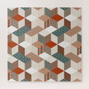 Patchwork Stars Vintag Brown Green Puzzle