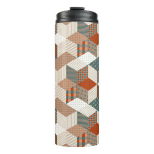 Patchwork Stars Vintag Brown Green Thermosbecher