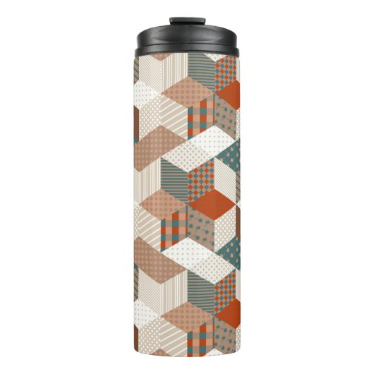 Patchwork Stars Vintag Brown Green Thermosbecher (Vorderseite)