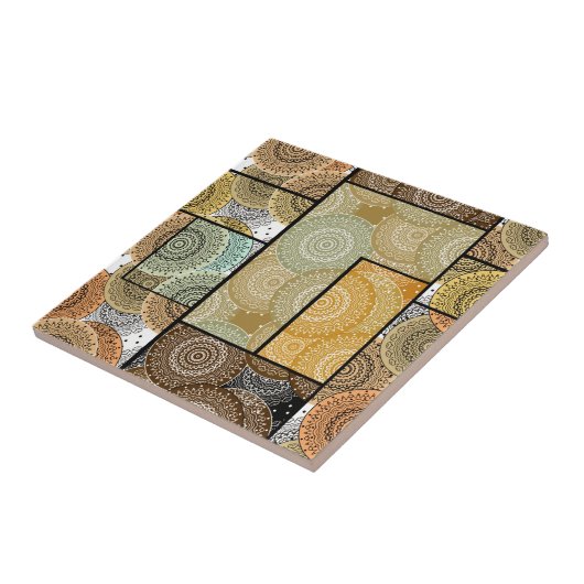 Patchwork Steppdecke Keramik Fliesen Kreise Mandal (Seite)