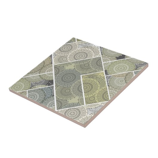 Patchwork Steppdecke Keramik Fliesen Kreise Mandal (Seite)