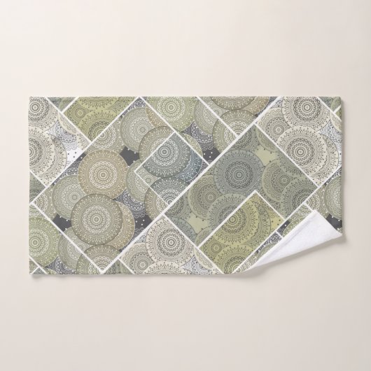 Patchwork Steppdecke Keramik Fliesen Kreise Mandal Badhandtuch Set (Handtuch)