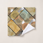 Patchwork Steppdecke Keramik Fliesen Kreise Mandal Badhandtuch Set (Waschlappen)
