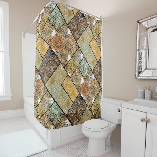 Patchwork Steppdecke Keramik Fliesen Kreise Mandal Duschvorhang (Beispiel)