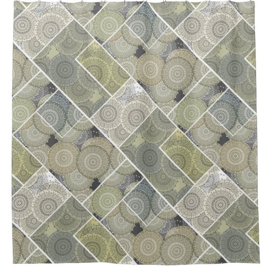 Patchwork Steppdecke Keramik Fliesen Kreise Mandal Duschvorhang (Vorderseite)