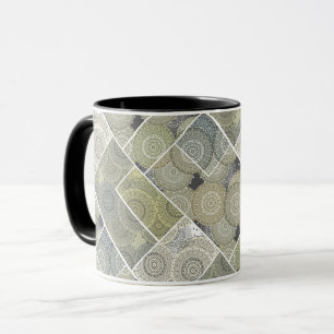 Patchwork Steppdecke Keramik Fliesen Kreise Mandal Tasse