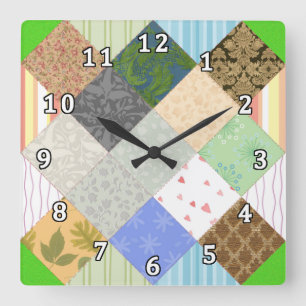Patchwork-Steppdecke Quadratische Wanduhr