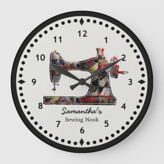 Patchwork Steppsägemaschine Große Wanduhr (Vorderseite)