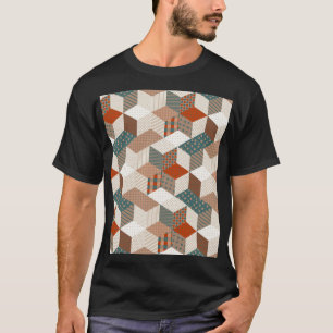 Patchwork-Sterne Vintage Braun Grün T-Shirt