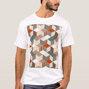 Patchwork-Sterne Vintage Braun Grün T-Shirt