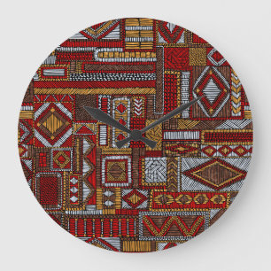 Patchwork-Stil bestickter ethnischer Druck Große Wanduhr