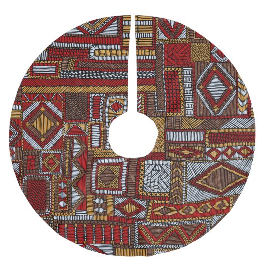 Patchwork-Stil bestickter ethnischer Druck Polyester Weihnachtsbaumdecke (Vorderseite)