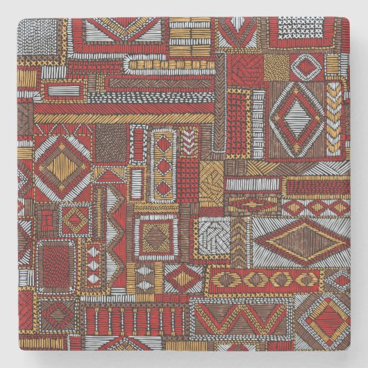 Patchwork-Stil bestickter ethnischer Druck Steinuntersetzer (Vorderseite)