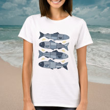 Patchwork-Stil-Sardinen Küstenstrand-Thema