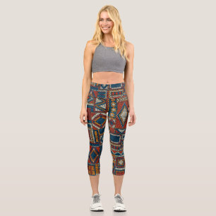 Patchwork-Stil Stickerei Vintage-Druck Capri Leggings