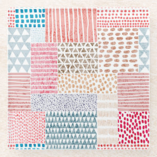Patchwork-Stil Süßes Doodle-Muster Glasuntersetzer