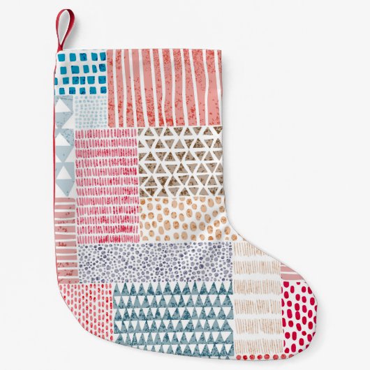 Patchwork-Stil Süßes Doodle-Muster Kleiner Weihnachtsstrumpf (Vorderseite)