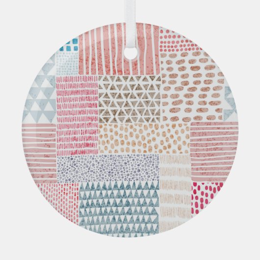 Patchwork-Stil Süßes Doodle-Muster Ornament Aus Glas (Vorderseite)