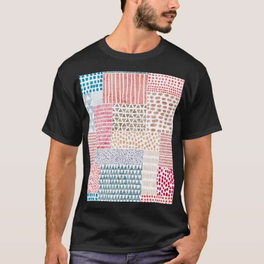 Patchwork-Stil Süßes Doodle-Muster T-Shirt (Vorderseite)