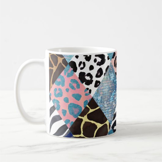 Patchwork-Stil, Wasserfarben-Collage-Muster. Kaffeetasse (Links)