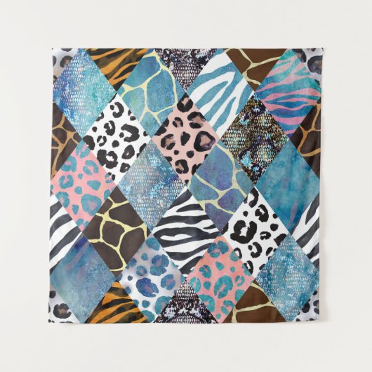 Patchwork-Stil, Wasserfarben-Collage-Muster. Wandteppich (Vorderseite)