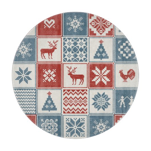 Patchwork-Stil: Weihnachtliches Ornamentmuster Schneidebrett (Vorderseite)
