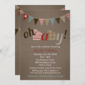 Patchwork Stitch Rustic Quilt Banner Babydusche Einladung (Vorne/Hinten)