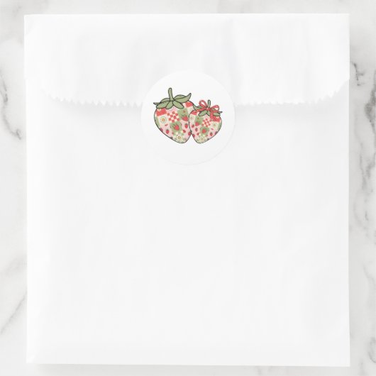 Patchwork Strawberry Hearts Cute Coquette Art Runder Aufkleber (Tasche)
