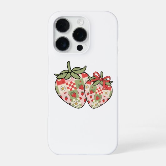 Patchwork Strawberry Hearts Niedlich Coquette Art iPhone Hülle (Rückseite)
