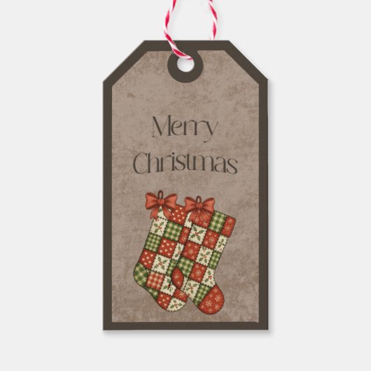 Patchwork-Strümpfe in Weihnachtsfarben Geschenk-An Geschenkanhänger (Vorderseite)