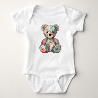 Patchwork Style Baby Bear & Heart Motif Baby Strampler