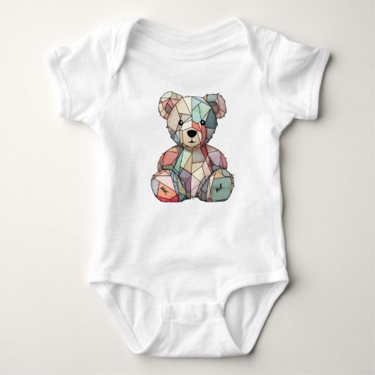 Patchwork Style Baby Bear & Heart Motif Baby Strampler (Vorderseite)