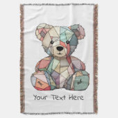 Patchwork Style Baby Bear & Heart Motif Decke (Vorderseite Vertikal)