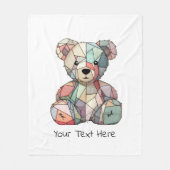 Patchwork Style Baby Bear & Heart Motif Fleecedecke (Vorderseite)