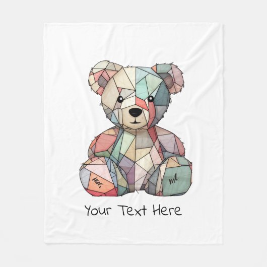 Patchwork Style Baby Bear & Heart Motif Fleecedecke (Vorderseite)